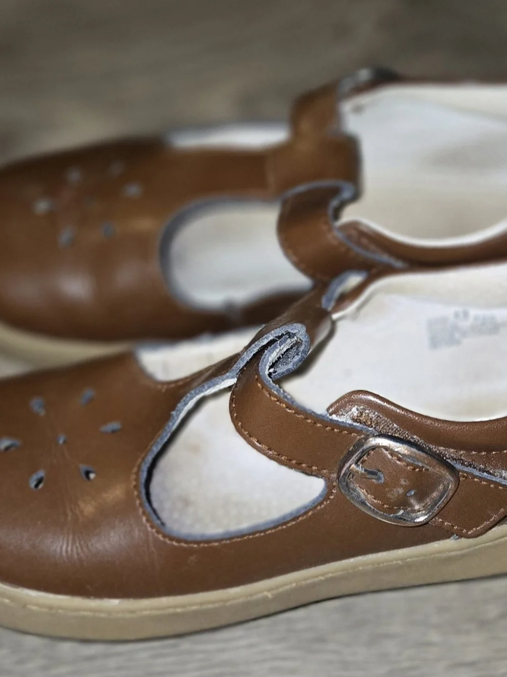 L'Amour Brown Leather Girls Mary Jane Shoes
